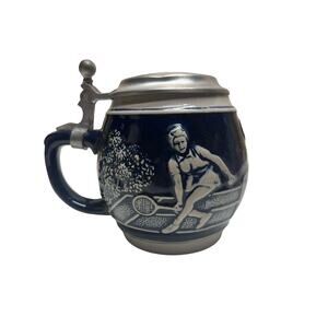 Vintage Gerzit Gerz Beer Stein Tennis Players 93% Pewter Zinn Lid West Germany